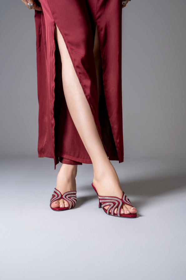 Maroon Diva sandals with sequins detailing on Rayseen Store