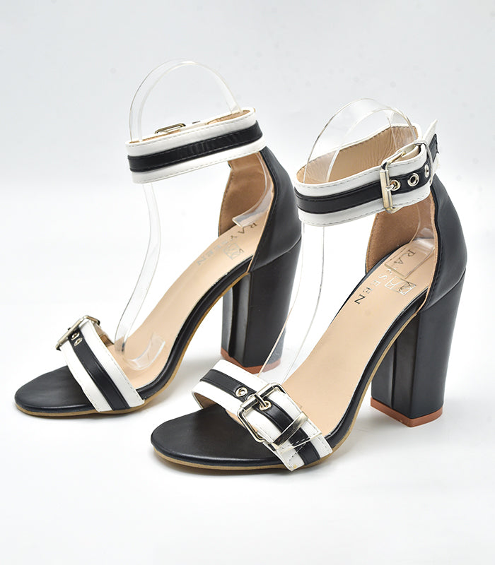 Trendy square toe heel sandals 'Strappy - Black' for fashion-forward all-day occasions by Rayseen