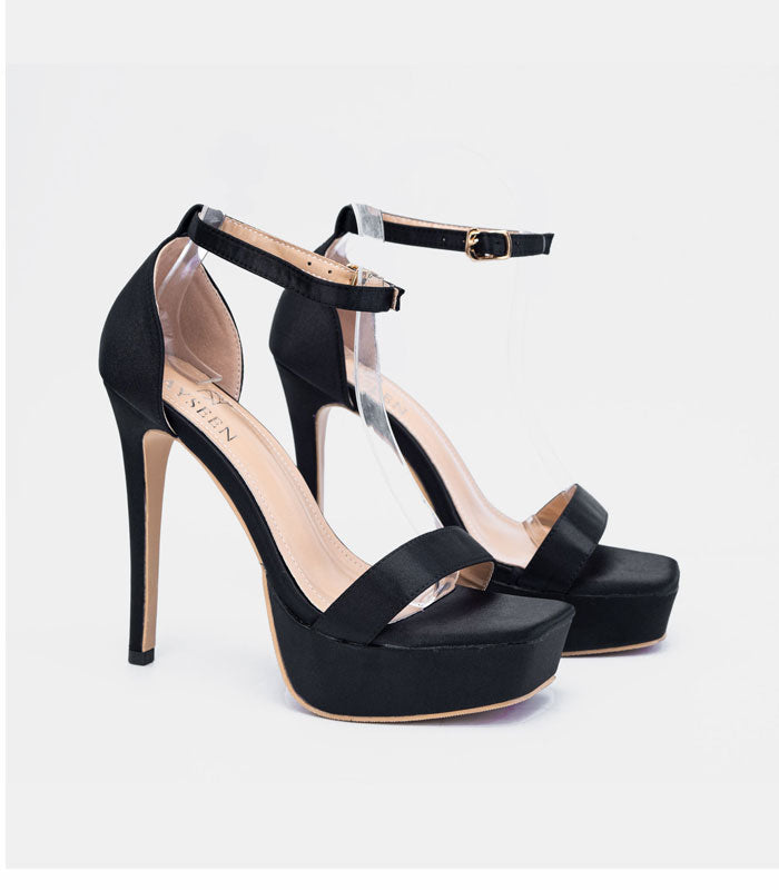 Make a statement with Uptown - Black standout high heels in beautiful satin silk and a killer stiletto by Rayseen