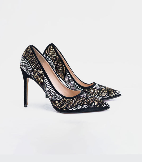 Fashionable Dazzle - Black high heel pumps with crystal details, ideal for adding sparkle and style to any occasion
