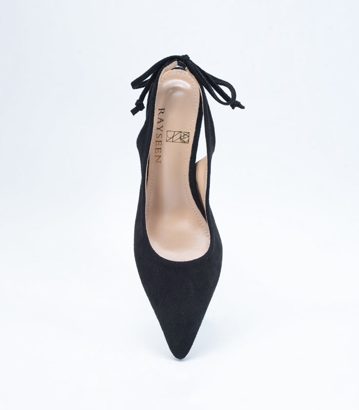 Sophisticated SOPHIE - Black sling back heels with a playful bow and comfortable cushioned insoles by Rayseen