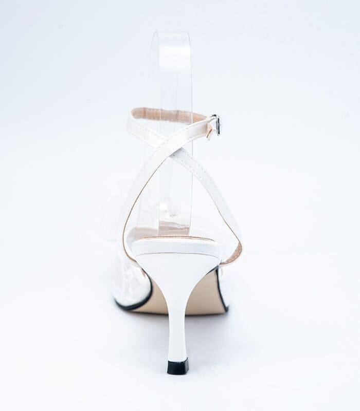 Back Side view of Lacey - White lace sling-back heel, inspired by a Disney princess shoe