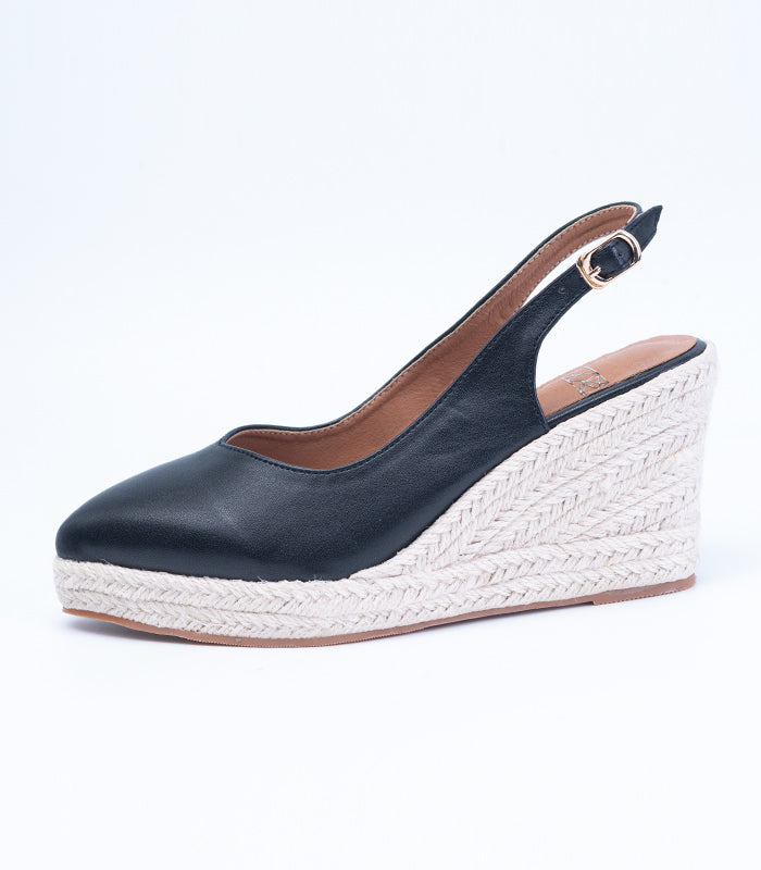 Side view of Havana - Black wedges, perfect for a vacation with their quintessential style