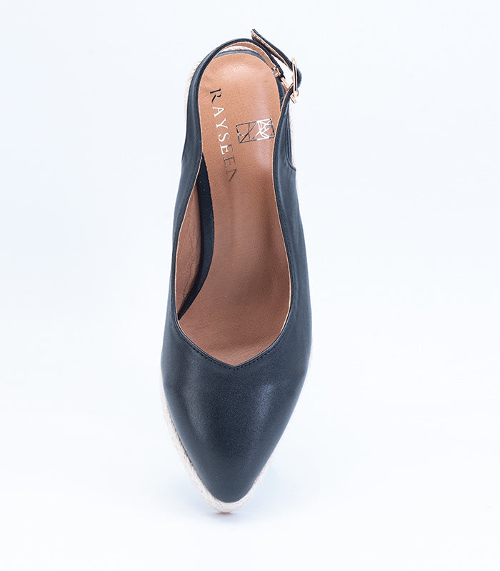 Close-up of Havana - Black wedges showcasing their comfortable design and versatile style