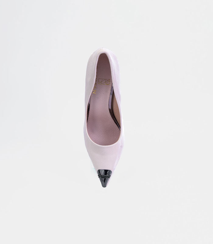 Stylish beige women's pumps 'One Stud' with attention-grabbing stud detail by Rayseen