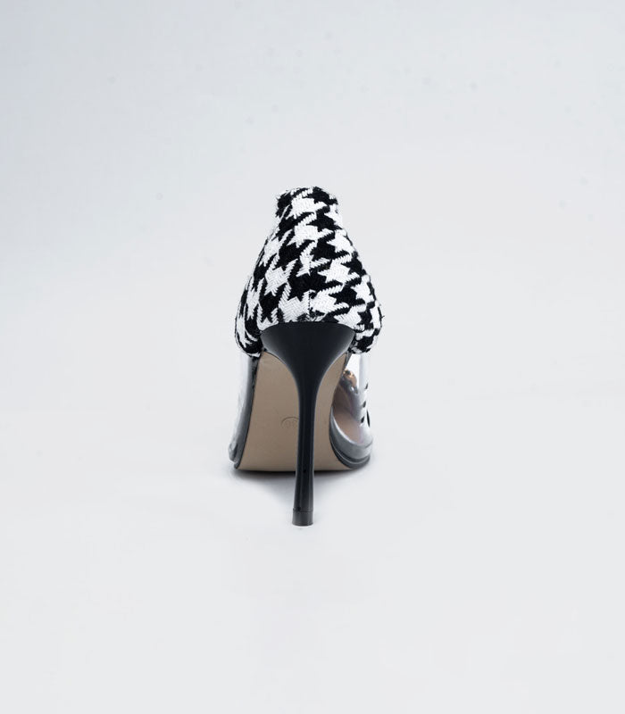 Back Side view of Houndstooth - Black stiletto heels, a perfect addition to your elite shoe collection