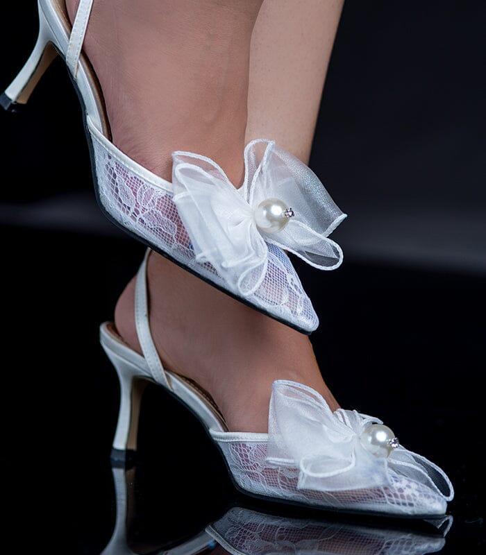 Fashionable Lacey - White lace sling-back heel, a dreamy and princess-inspired footwear option