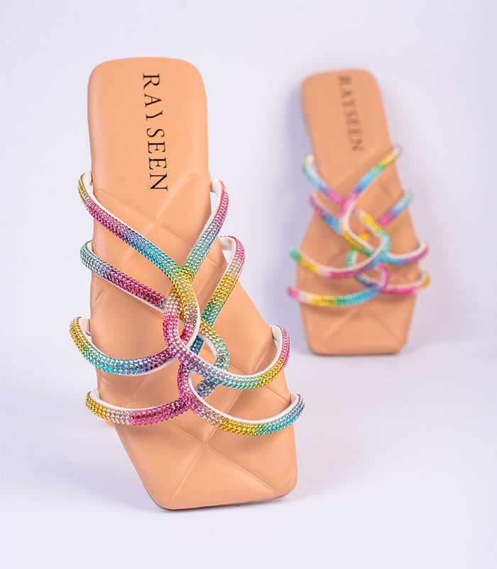 Fashionable Candy - Rainbow flat shoes for ladies, providing style and comfort for a bright day