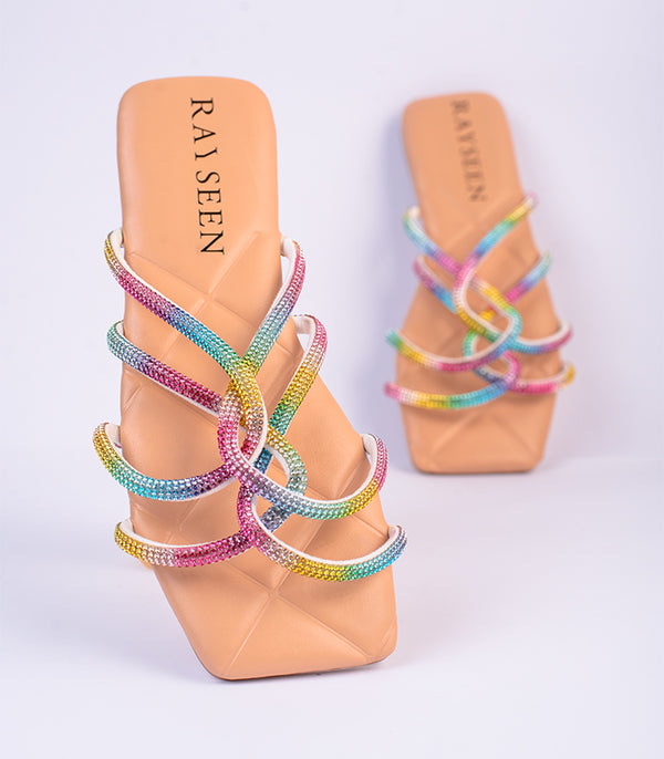 Fashionable Candy - Rainbow flat shoes for ladies, providing style and comfort for a bright day