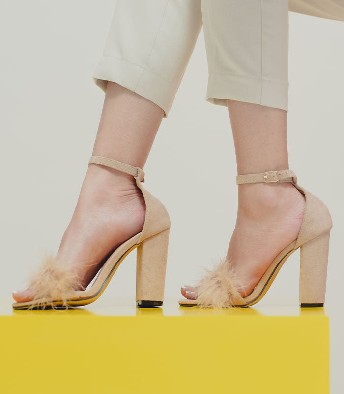 Side view of Fluffy - Beige block heel shoes, a statement piece for every outfit