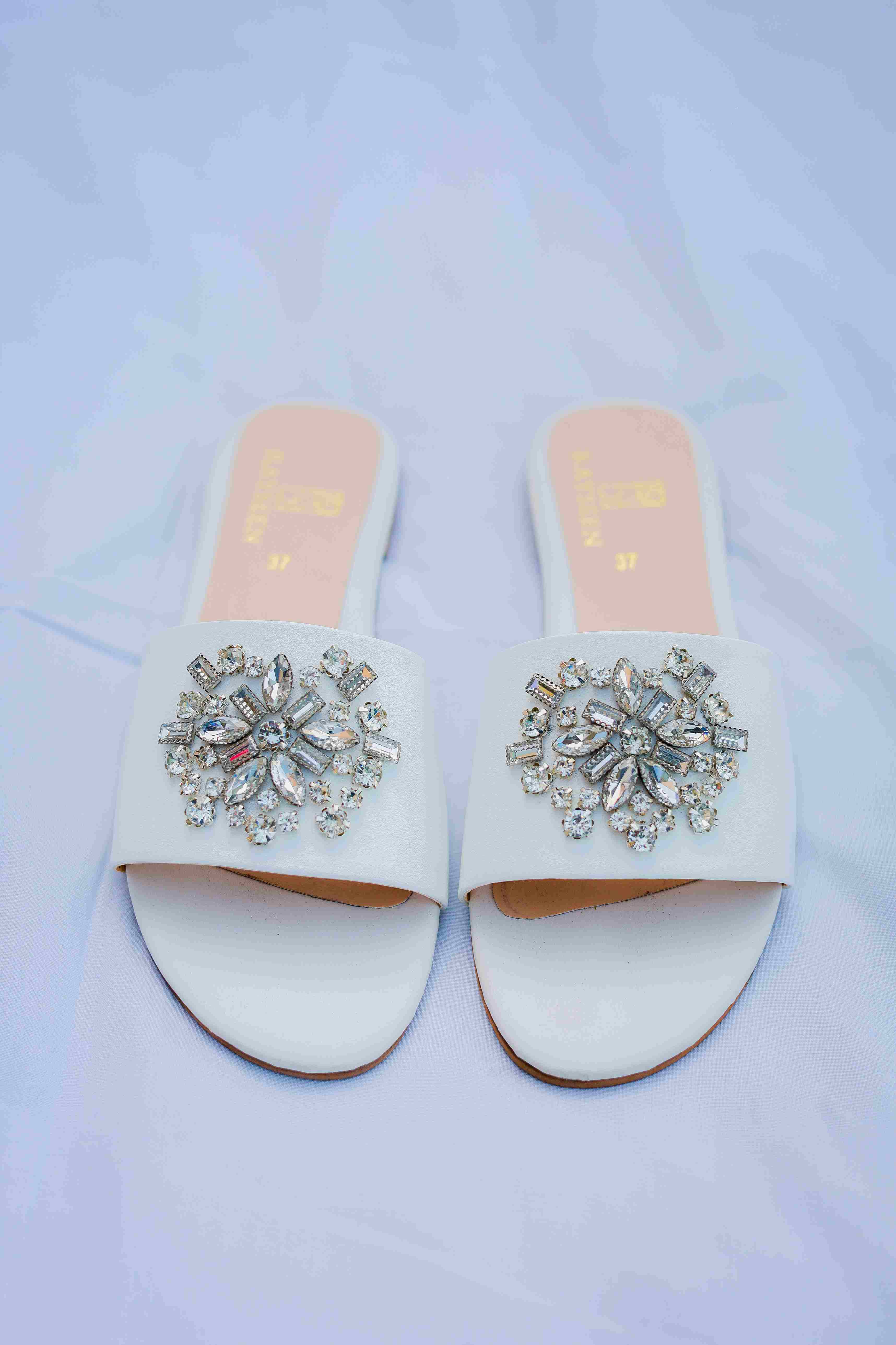 Stylish ladies' Diane - White shoes with handcrafted perfection and crystal brooch detail from Rayseen.store