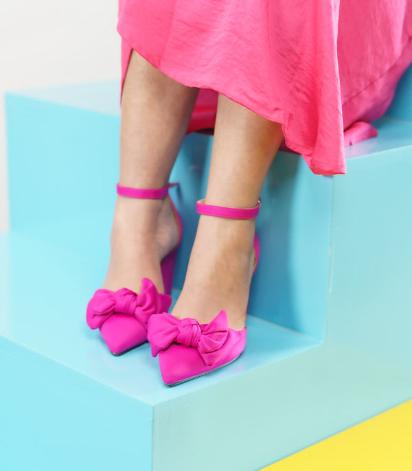 Magenta-inspired Pretty Pink - Rose pumps with a beautiful tulle bow by Rayseen