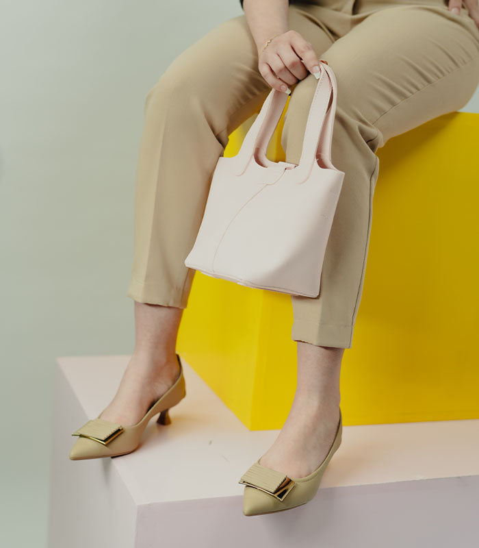 Beige pointed toe kitten heels 'Rachel' crafted for working women to bring their A-game by Rayseen