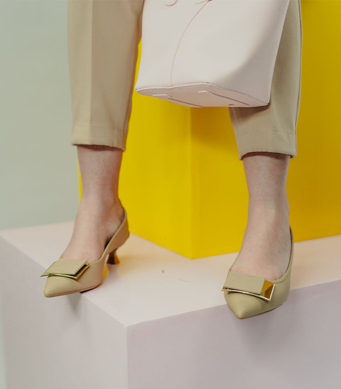 Sophisticated beige pointed toe kitten heels 'Rachel' for the modern working woman by Rayseen