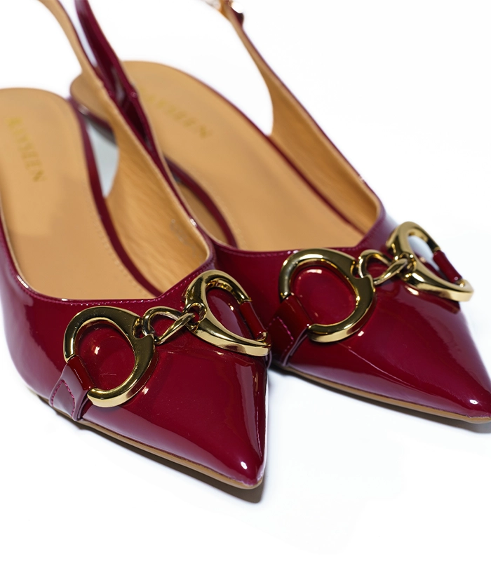Close-up of Elegance - Red slingbacks showcasing the striking red color and elegant pointed toe
